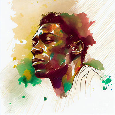 Athletes Royalty-Free and Rights-Managed Images - Legendary  Soccer  Player  Pele  Mysterious  ambienc  by Asar Studios by Celestial Images