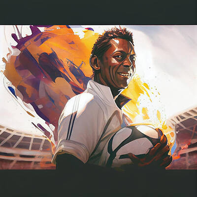 Athletes Digital Art - Legendary  Soccer  Player  Pele    pixiv  art  waterco  caa      bc  b by Asar Studios by Celestial Images