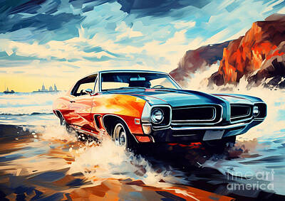 Abstract Landscape Drawings - LeMans GTO Coastal Canvas Abstract Impressions in the 1969 Pontiac by Lowell Harann