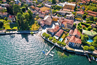 Comedian Drawings - Lenno. Idyllic town of Lenno and Como lake waterfront aerial vie by Brch Photography