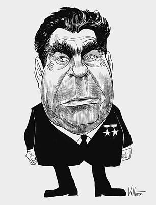 Politicians Drawings Rights Managed Images - Leonid Brezhnev Caricature - Edmund S. Valtman - Circa 1968 Royalty-Free Image by War Is Hell Store