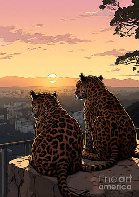 Animals Digital Art Rights Managed Images - Leopards mammal Royalty-Free Image by Rhys Jacobson