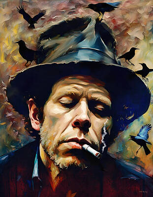 Jazz Mixed Media - Let the crows pick me clean but for my hat Tom Waits by Mal Bray