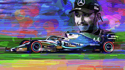 Best Sellers - Athletes Paintings - Lewis Hamilton F1 - Mercedes Racing by David Lloyd Glover
