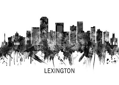 Abstract Skyline Mixed Media - Lexington Kentucky Skyline BW by NextWay Art
