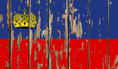 Ring Of Fire - Lichtenstein Flag Peeling Paint Distressed Barnwood by Design Turnpike