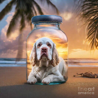 Animals Drawings - Life in a Jar 082 Clumber Spaniel in Bottles by Adrien Efren