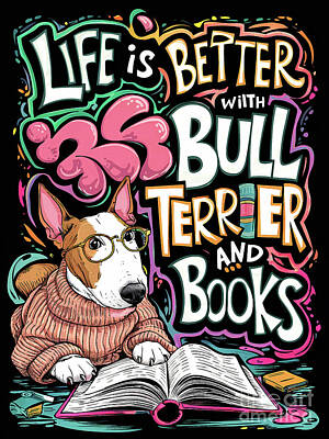 Pretty In Pink Royalty Free Images - Life is better with Bull Terrier and books Royalty-Free Image by Rhys Jacobson