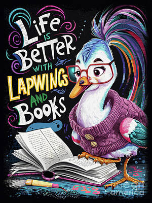 Birds Digital Art - Life is better with Lapwings and books by Rhys Jacobson