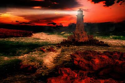 Christmas Typography - Lighthouse At Sunset by Joy of Life Arts Gallery