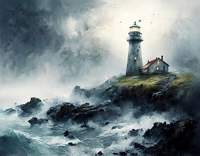 Birds Digital Art - Lighthouse in the Mist 2 by Floyd Snyder