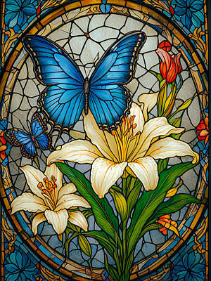 Lilies Digital Art - Lilies and Butterflies 2  by Patricia Betts