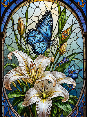 Lilies Digital Art - Lilies and Butterfly  by Patricia Betts
