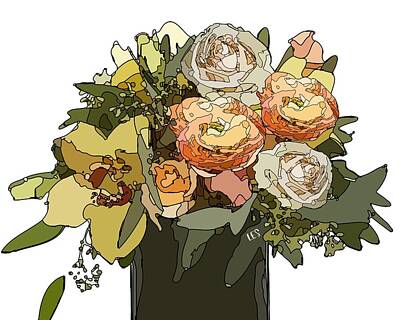 Lilies Digital Art - Lilies, Roses and Ranunculus Bouquet_7807 by Linda Scroggin