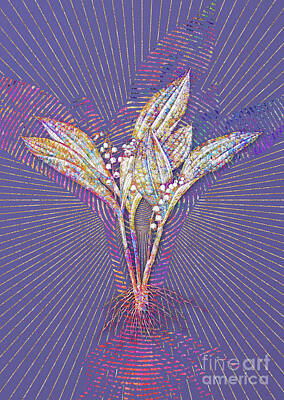 Lilies Mixed Media - Lily of the Valley Mosaic Botanical Art on Veri Peri n.0242 by Holy Rock Design