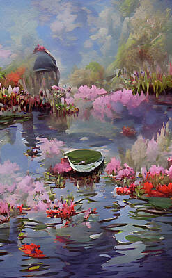 Abstract Landscape Mixed Media - Lily Pond Fantasy Abstract by Georgiana Romanovna
