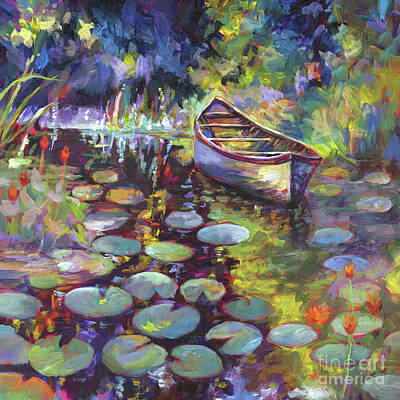 Lilies Paintings - Lily Serenity - Row Boat by Hailey E Herrera