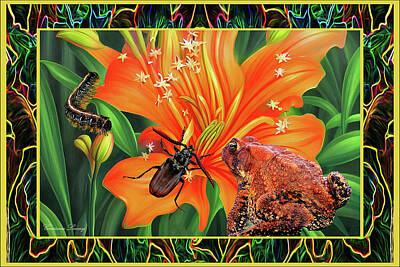 Lilies Mixed Media - Lily With Visitors  by Constance Lowery