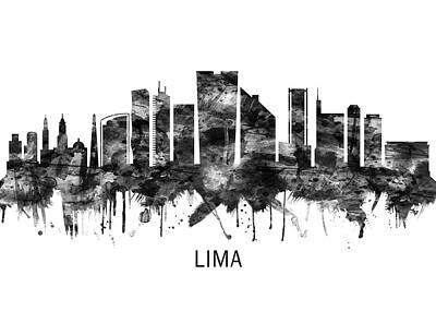 Abstract Skyline Mixed Media - Lima Peru Skyline BW by NextWay Art
