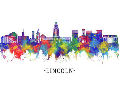 City Scenes Mixed Media Rights Managed Images - Lincoln USA Skyline Royalty-Free Image by NextWay Art