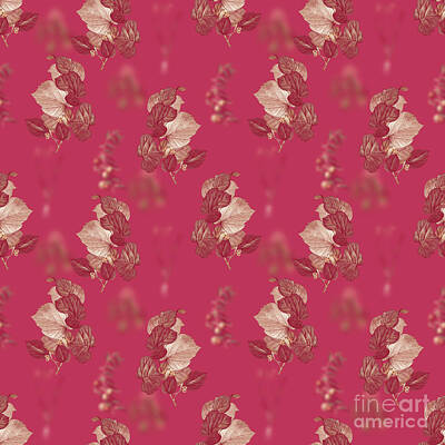 Roses Mixed Media - Linden Tree Botanical Seamless Pattern in Viva Magenta n.0978 by Holy Rock Design