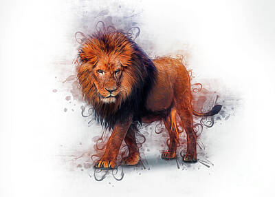 Animals Digital Art Royalty Free Images - Lion Art Royalty-Free Image by Ian Mitchell