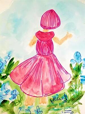 Roses Paintings - Little Girl in the Garden by Rose Elaine