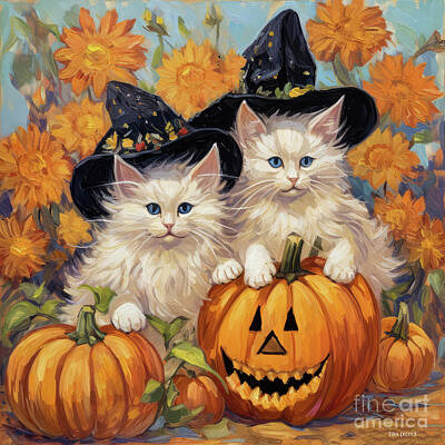 Sunflowers Royalty-Free and Rights-Managed Images - Little Kitten Witches by Tina LeCour