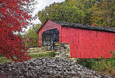 Ira Marcus Royalty-Free and Rights-Managed Images - Little Marys River Covered Bridge Photo-Sketch by Ira Marcus