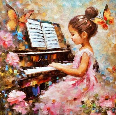 Musicians Digital Art - Little Piano Goddess by Laurie