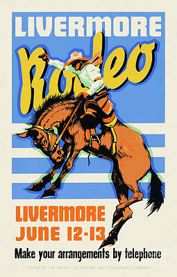 Animals Drawings - Livermore Rodeo USA Vintage Wall Art 1933 by Vintage Treasure