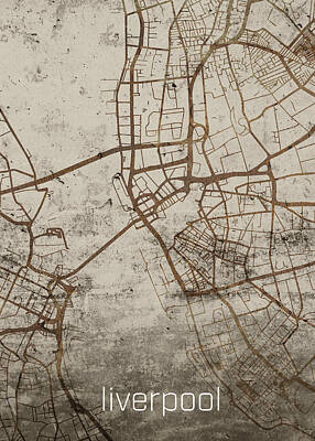 City Scenes Mixed Media - Liverpool Vintage Rusty City Street Map on Cement Background by Design Turnpike