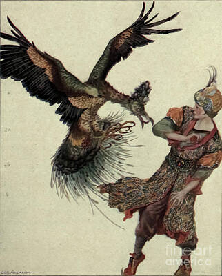 Animals Drawings - Lo, A Bird Pounced Upon The Talisman j by Historic illustrations