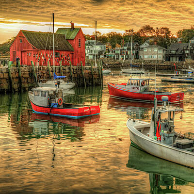 Transportation Photos - Lobster Boats and Rockports Motif #1 Fishing Shack 1x1 by Gregory Ballos