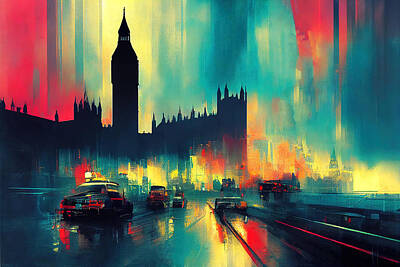 Skylines Paintings - London Abstract Panorama, 02 by AM FineArtPrints