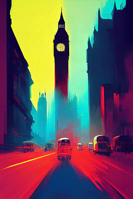 City Scenes Paintings - London Abstract Panorama, 03 by AM FineArtPrints