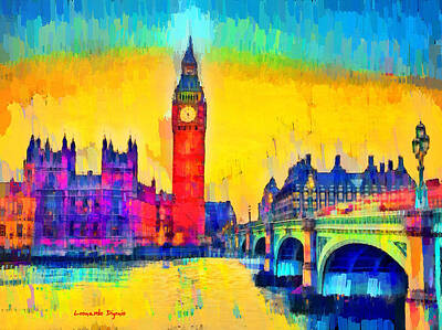 Airplane Paintings Royalty Free Images - London Downtown - PA2 Royalty-Free Image by Leonardo Digenio