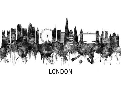 London Skyline Mixed Media - London England Skyline BW by NextWay Art