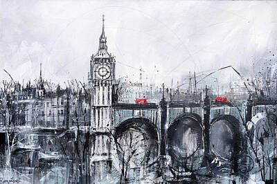 Best Sellers - London Skyline Paintings - London Skyline - Big Ben by Irina Rumyantseva