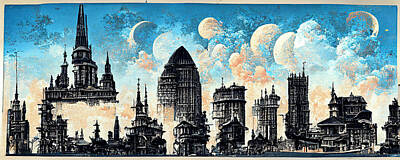 Best Sellers - London Skyline Paintings - London  Skyline  in  the  style  of  Charles  Wysocki    dad579645563a  06455630e  645f645f  a97e  f by Celestial Images