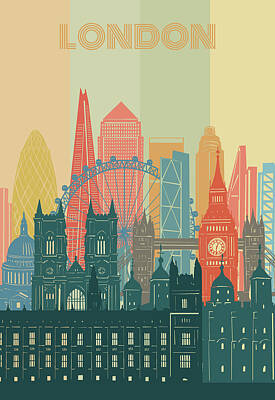 London Skyline Digital Art Royalty Free Images - London Skyline Retro Royalty-Free Image by Bekim M