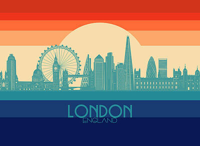 London Skyline Royalty-Free and Rights-Managed Images - London skyline retro rainbow by Bekim M