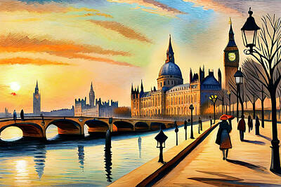 London Skyline Digital Art - London Walking  by Gabriel Cusmir