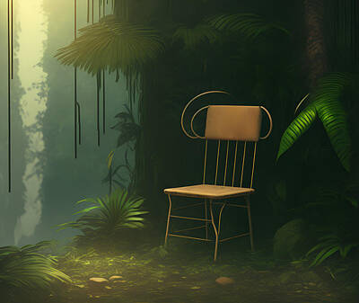 Watercolor Dogs - Lonely Chair at Jungle, Generative AI Illustration by Miroslav Nemecek