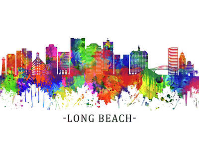 Abstract Skyline Mixed Media - Long Beach California Skyline by NextWay Art