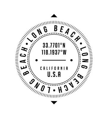 Beach Digital Art - Long Beach, California, USA - 1 - City Coordinates Typography Print - Classic, Minimal by Studio Grafiikka
