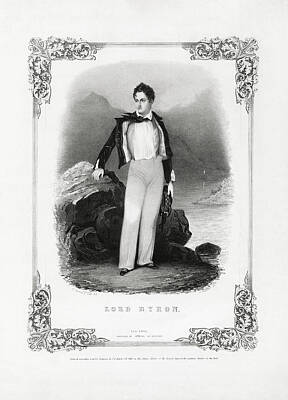 Portraits Drawings - Lord Byron Lithograph Portrait - 1840 by War Is Hell Store