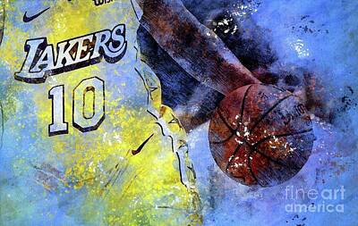 Cities Drawings - Los Angeles Lakers Basketball Art Sport by Drawspots Illustrations