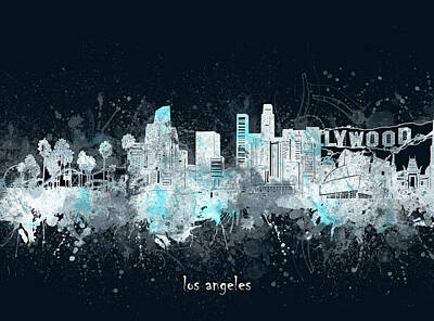 Skylines Royalty-Free and Rights-Managed Images - Los Angeles Skyline Artistic V4 by Bekim M