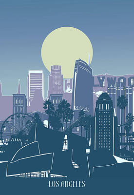 Skylines Royalty-Free and Rights-Managed Images - Los Angeles Skyline Minimal 2 by Bekim M